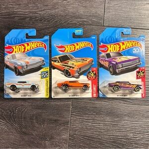 Hot Wheels 68 Chevy Nova Set of 3, Gulf, Flames